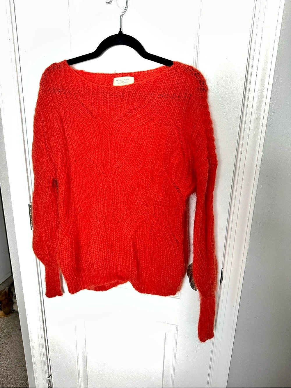 Sézane Saint-Fiacre Orange/Red Cable Knit Sweater Size Small